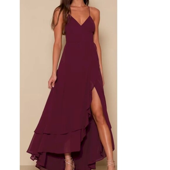 In Love Forever Plum Lace-Up High-Low Maxi Dress Size XS NWOT - Picture 4 of 7